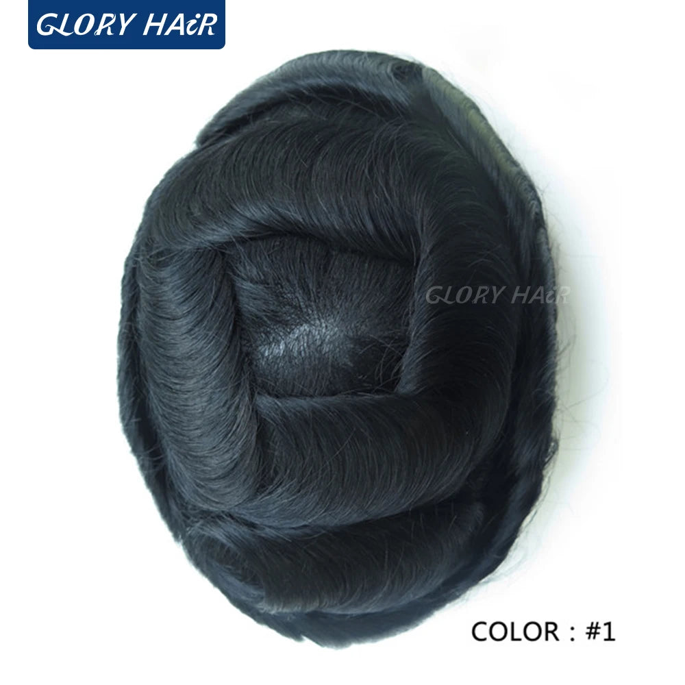 Gloryhair-Natural and Realistic Hair Prosthesis Male Toupee Wig 130% Density Hair Pieces Indian Human Men's Capillary Prosthesis
