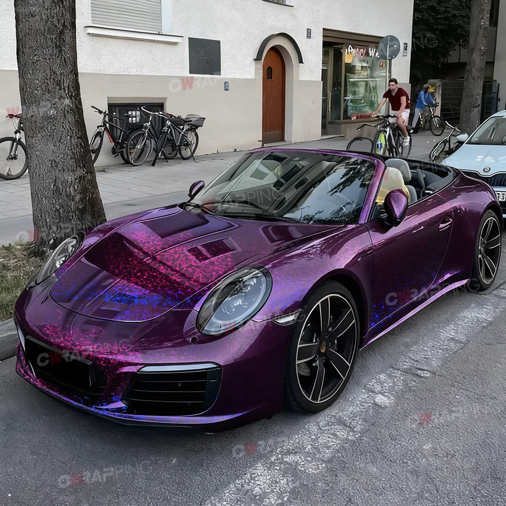 Car Vinyl Wrapping Carbon Fiber Foil Motorcycle Sticker Glossy PET Laser Purple Waterproof Vinyl Bubble-free for Car Film Cover