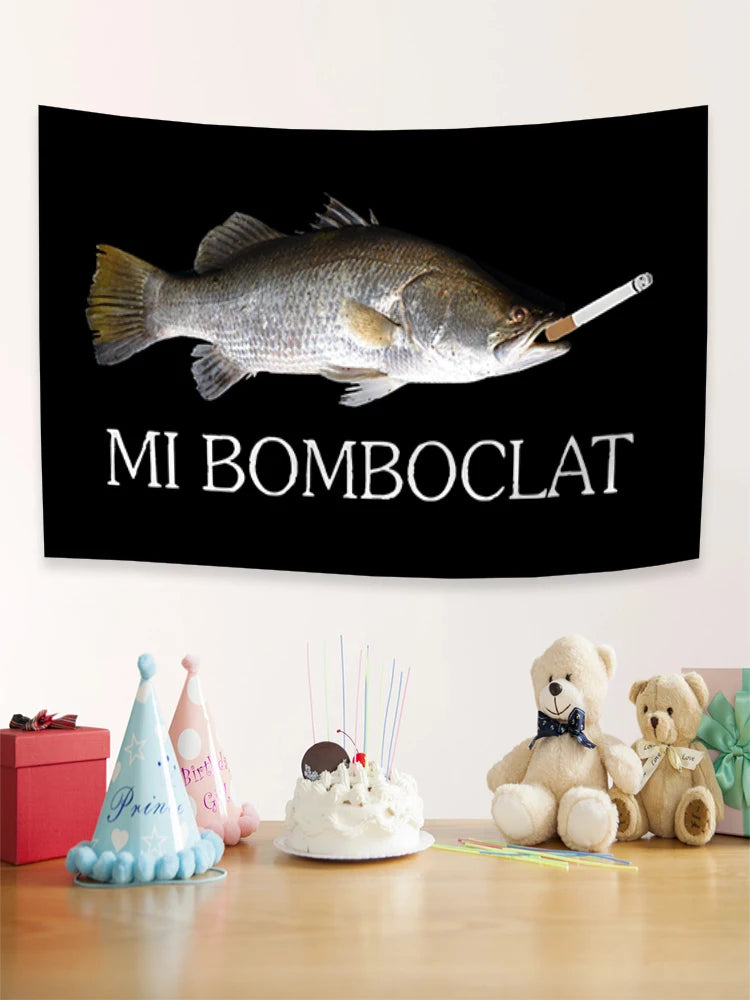 60X90 90X150CM Funny Boclat Fish Meme Flag Wall Hanging Tapestry Room Decor Double Penetration for Room Decor Dormitory Decor
