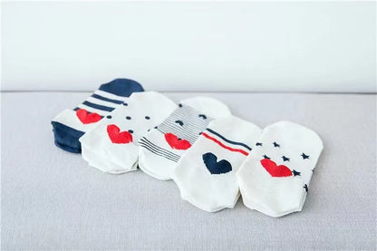5 Pairs Lot Pack Women Socks Spring Summer Animal Unicorn Cat Fox Ear Cartoon Happy Funny Cute Lovely Cotton Ankle Socks Heart