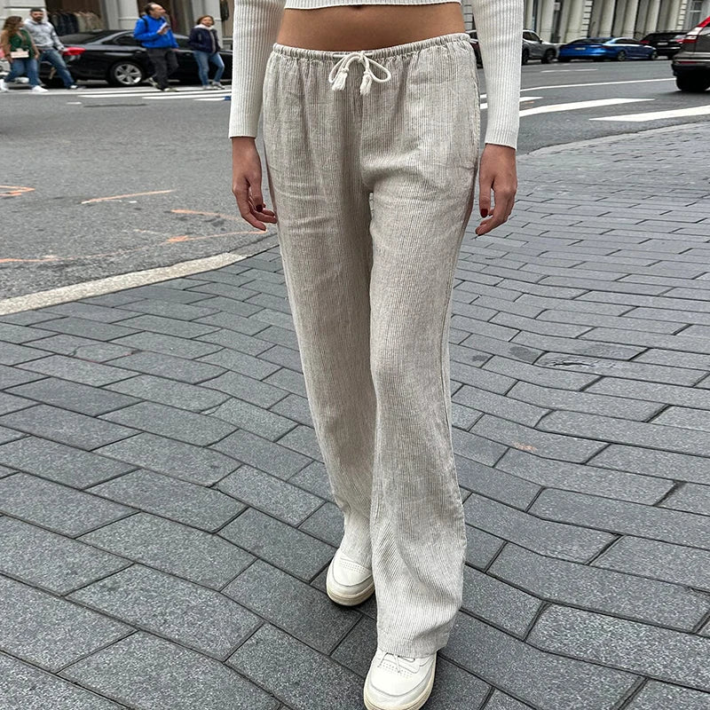 Y2K Vintage Striped Loose Pants Comfy Loung Pants Streetwear Casual Tie Up Waist Wide Leg Trousers Women Pajamas Sleepwear