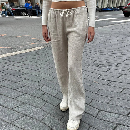 Y2K Vintage Striped Loose Pants Comfy Loung Pants Streetwear Casual Tie Up Waist Wide Leg Trousers Women Pajamas Sleepwear