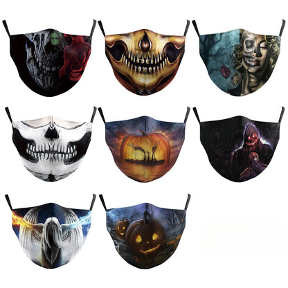 3D Printed Horror Skull Pattern Mask Ghost Zombie Half Face Masks Unisex Adjustable Party Mascara Halloween Carnival for Adult