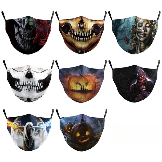 3D Printed Horror Skull Pattern Mask Ghost Zombie Half Face Masks Unisex Adjustable Party Mascara Halloween Carnival for Adult