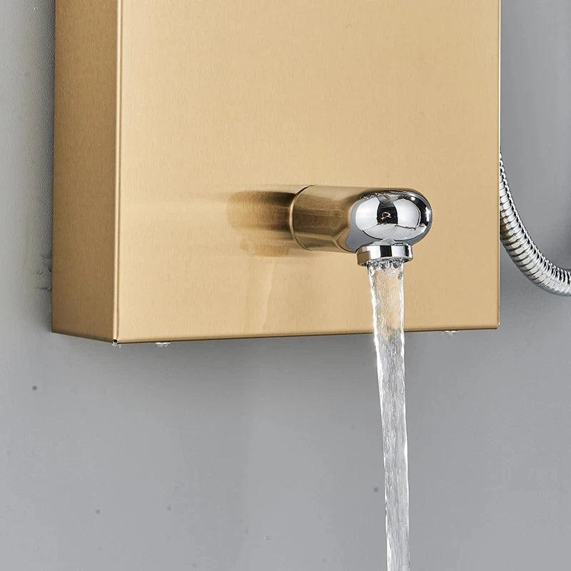 Golden Shower Panel LED Light Bathroom Bath Shower Column Tower Digital Screen Waterfall Rain shower Mixers Rotate Massage Jets