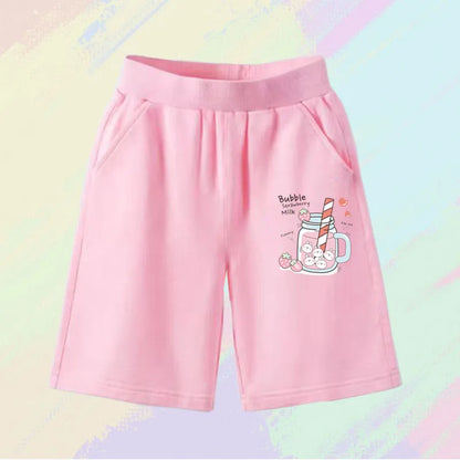 2025 Girls Summer Cat Ear Print Shorts Kids Elastic Waist Beach Short with Pocket Sports Short Pants Kids Cute Clothes 3-14y