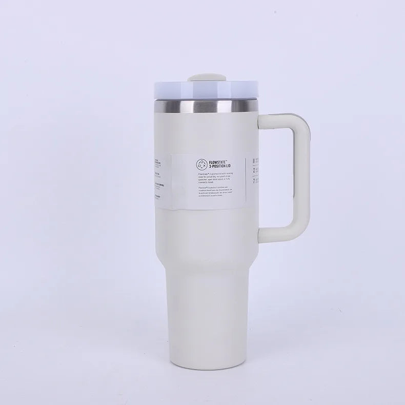 40 Oz Insulated Mug with Handle Straw and Lid. Stainless Steel Portable Drinking Mug, BPA free Keeps Water Hot or Cold Longer