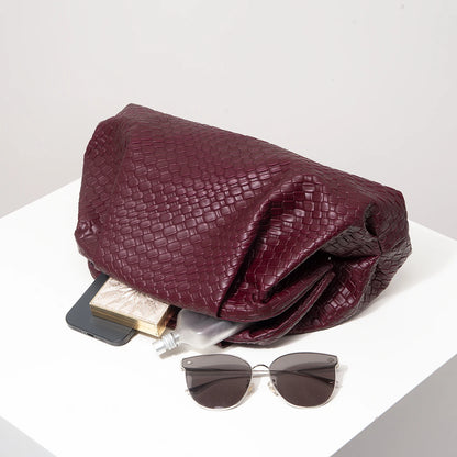 Vintage Artificial Leather Woven Pattern Clutch Bag，Burgundy Bag，Prom Dresses for Women，Large Capacity Women Purse