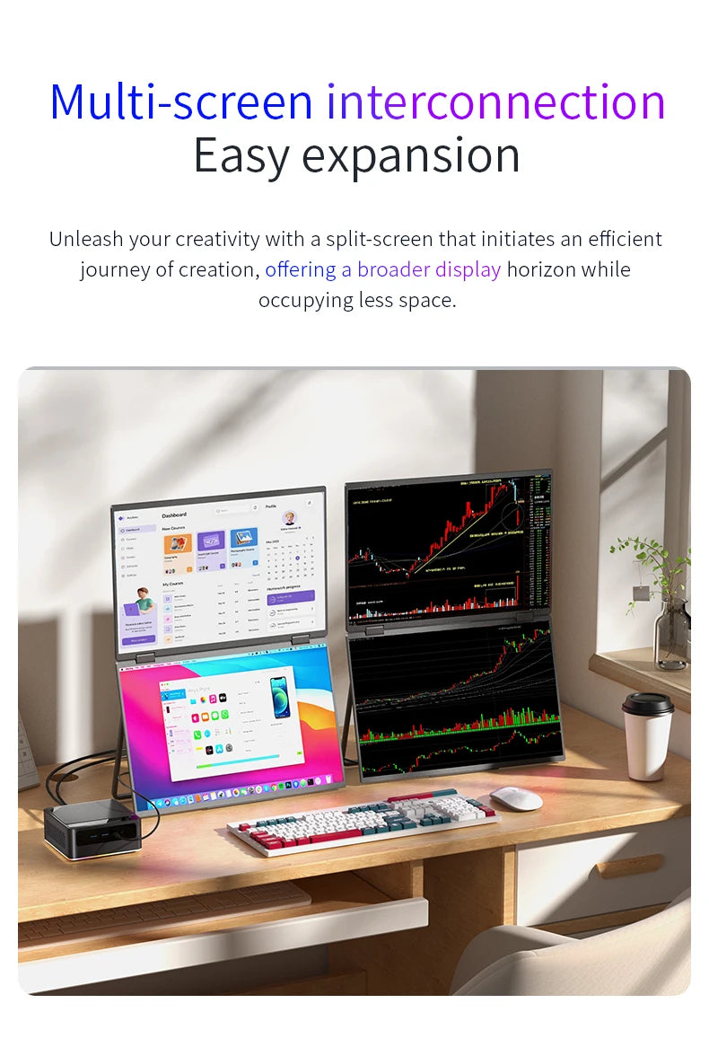 Sibolan 16 inch 2.5K Dual Screen Portable Monitor 60Hz 100% sRGB HDMI USB-C Plug Metal Body Laptop Display Extender For Wins Mac