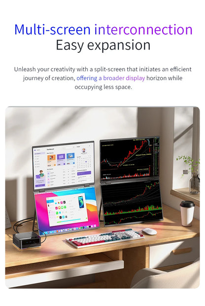 Sibolan 16 inch 2.5K Dual Screen Portable Monitor 60Hz 100% sRGB HDMI USB-C Plug Metal Body Laptop Display Extender For Wins Mac