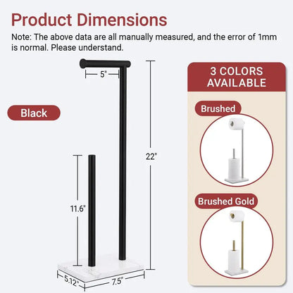Free Standing Toilet Paper Holder Stand with Reserve Heavyweight Marble Base amp Matte Black Stainless Steel Bathroom Tissue Rol