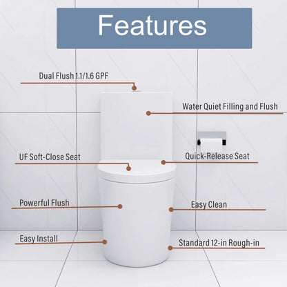 Matte Black Elongated One Piece Toilet Dual Flush 1.1/1.6 GPF Water Saving Map 1000g,Matte Black