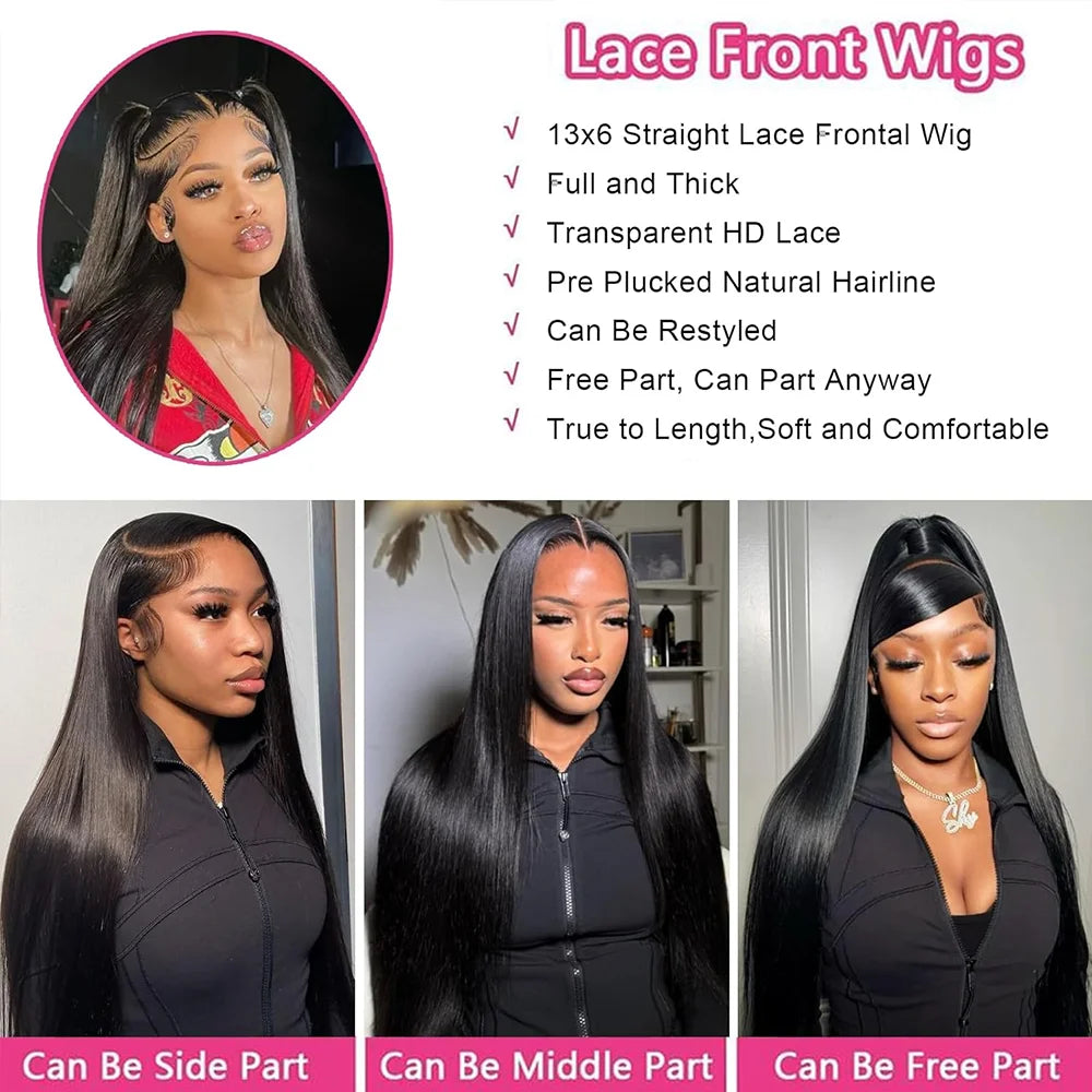 40 Inch Straight Lace Front Wig Human Hair 250% Density 13x6 Transparent HD Lace Full Frontal Glueless Wig Wear And Go Glueless Wigs Human Hair Pre Plucked