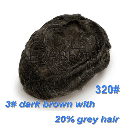 EVASFOS 0.02-0.04mm Super Thin Skin Men's Toupee Natural European Human Hair Male Wig Prosthesis Hair System For Men