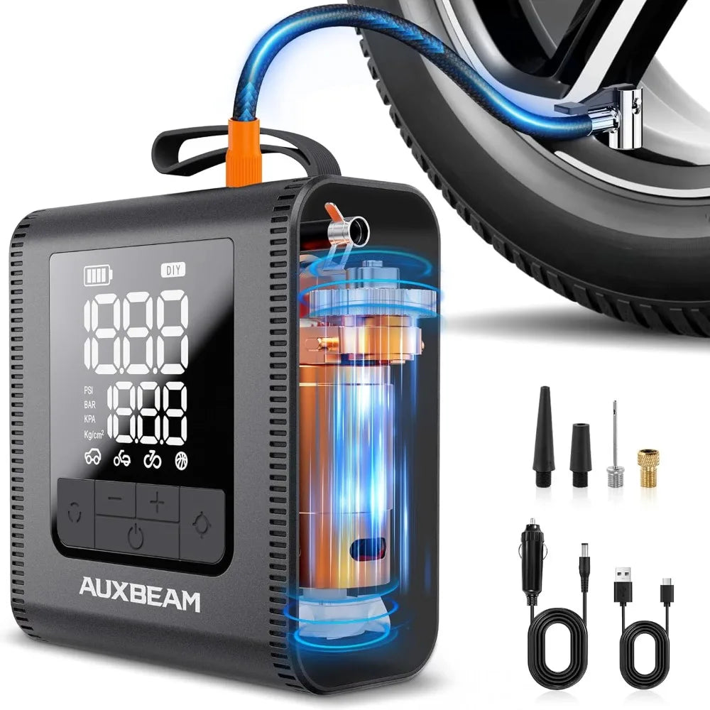AUXBEAM H4Pro Tire Inflator Portable Air Compressor,150PSI 2 in 1 Rechargeable 5200mAh Car Tire Inflator Portable 4 Preset
