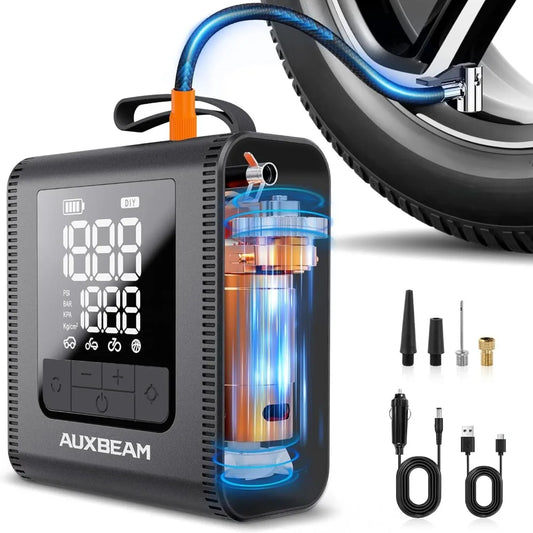 AUXBEAM H4Pro Tire Inflator Portable Air Compressor,150PSI 2 in 1 Rechargeable 5200mAh Car Tire Inflator Portable 4 Preset