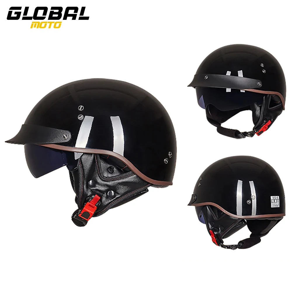 DOT Certification Motorcycle Helmet Retro Motocross Half Helmet Open Face Scooter Biker Sunshade Lens Summer Moto Men Helmet