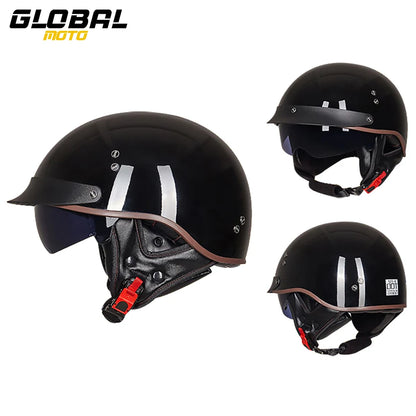 DOT Certification Motorcycle Helmet Retro Motocross Half Helmet Open Face Scooter Biker Sunshade Lens Summer Moto Men Helmet