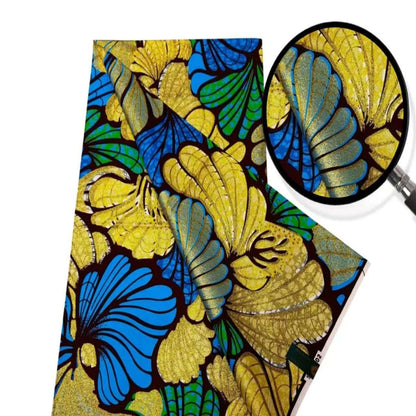 New African Wax Print Fabric Ankara Kitenge Pagne Loincloth Batik Wholesale Golden Glitter Grand 100Cotton Material For Sew 6yar