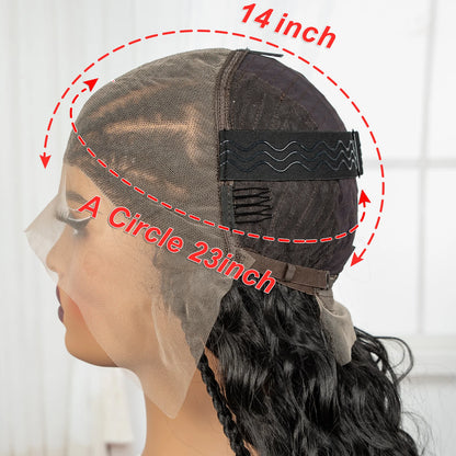 28inch 13x6 Transparent Lace Front Natural Deep Wave Hair Wigs with Cornrow Braids Synthetic Curly Brazilian Hair Wig for Women
