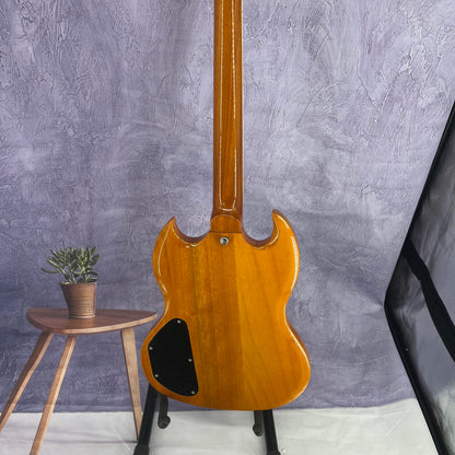Newly launched and highly popular yellow solid-body electric guitar. Cherry wood body. Silver accessories Free Shipping
