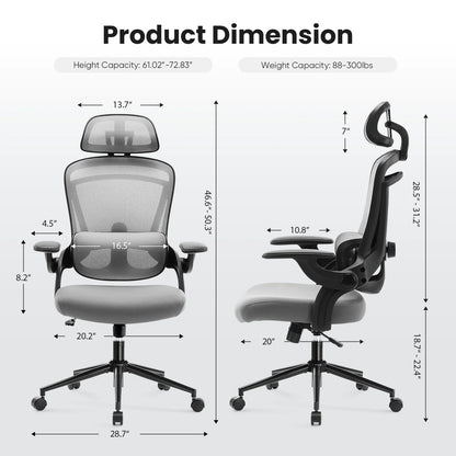 MCQ Office Computer Gaming Chair Ergonomic Flip Armrest Adjustable Headrests and Lumbar Support Mesh Chair For Office Home  ﻿
