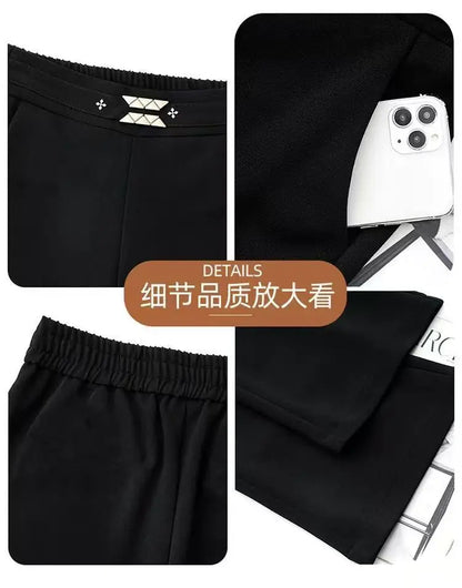 Women's Red High Waist Flare Pants With Metal le Detail Casual Long Trousers