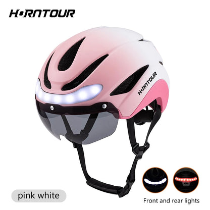 Horntour New Bicycle Helmet Ride Lights Racing Road Bike Helmet Men and Women Outdoor Sports Pro Cycling Bicicleta Safety Cap ﻿