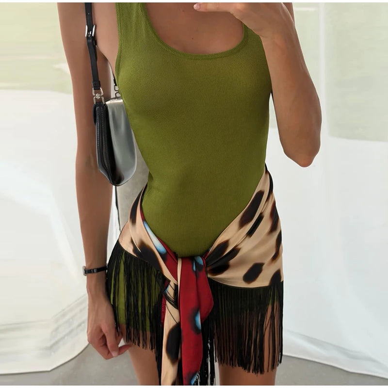2026 Women Chic Vacation Outfits Fashion Leopard Print Sheer Chiffon Shirt Casual Turn-down Collar Mini Dress & Detachable Scarf