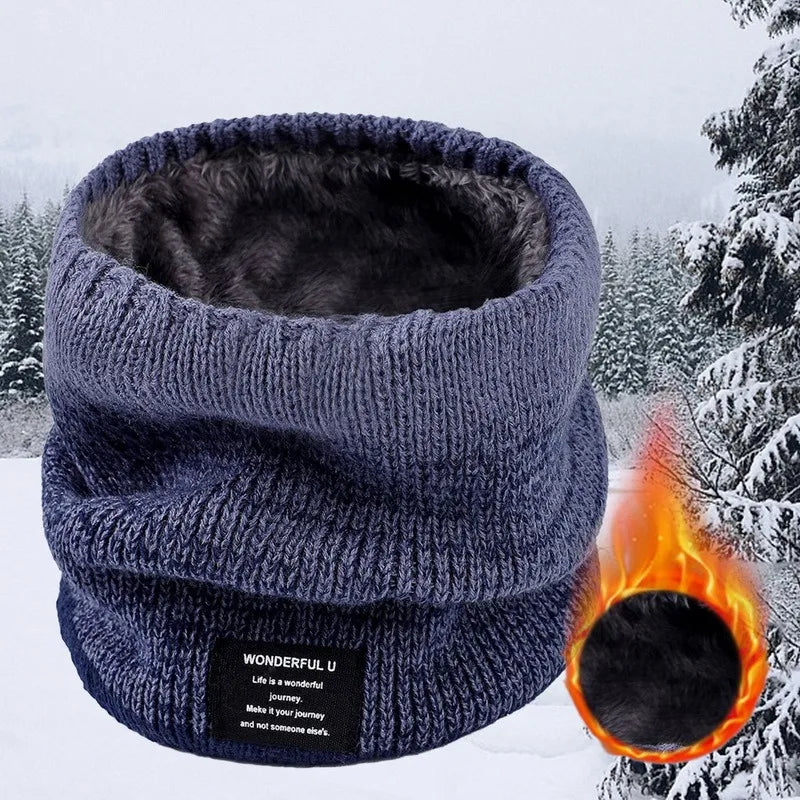 Winter Scarf for Men Fleece Ring Bandana Knitted Warm Solid Scarf Women Neck Warmer Thick Cashmere Hot Handkerchief Ski Mask