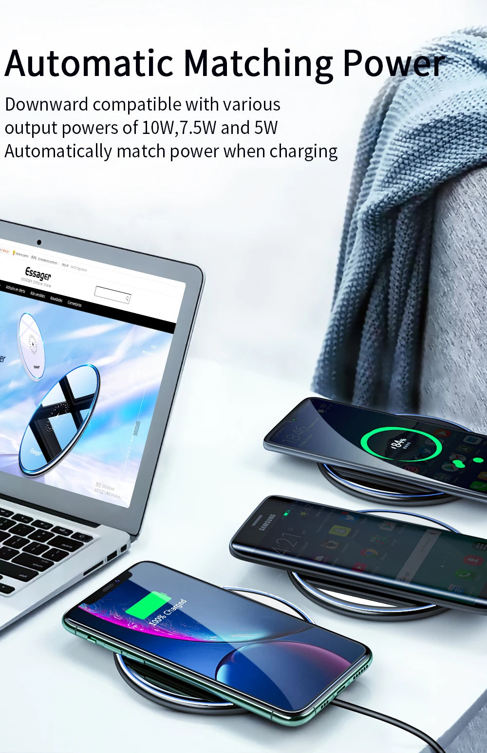 Essager 15W Qi Wireless Charger Fast Wireless Charging Pad Quick Induction Wirless Charger For iPhone 14 Pro max Xiaomi mi 9 Pro