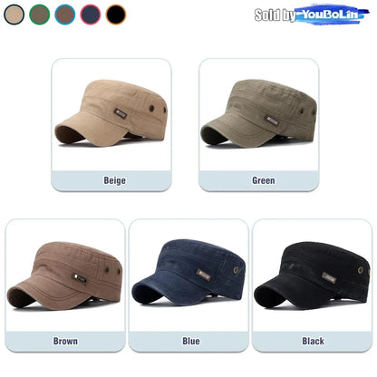 Cotton Perforated Breathable Military Academy Cadet Flat Cap Sun Hat Trucker Caps Dad Hats