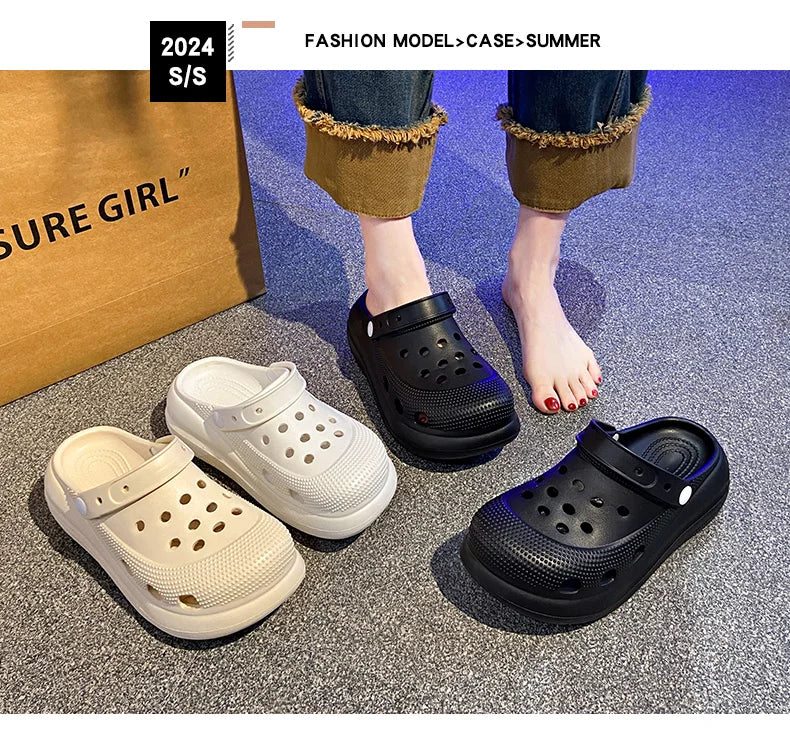 A Pair of Women's Fashionable Clogs, Women's Wear-Resistant and Comfortable Thick-Soled Beach Shoes, Outdoor Casual Trendy Women's Shoes