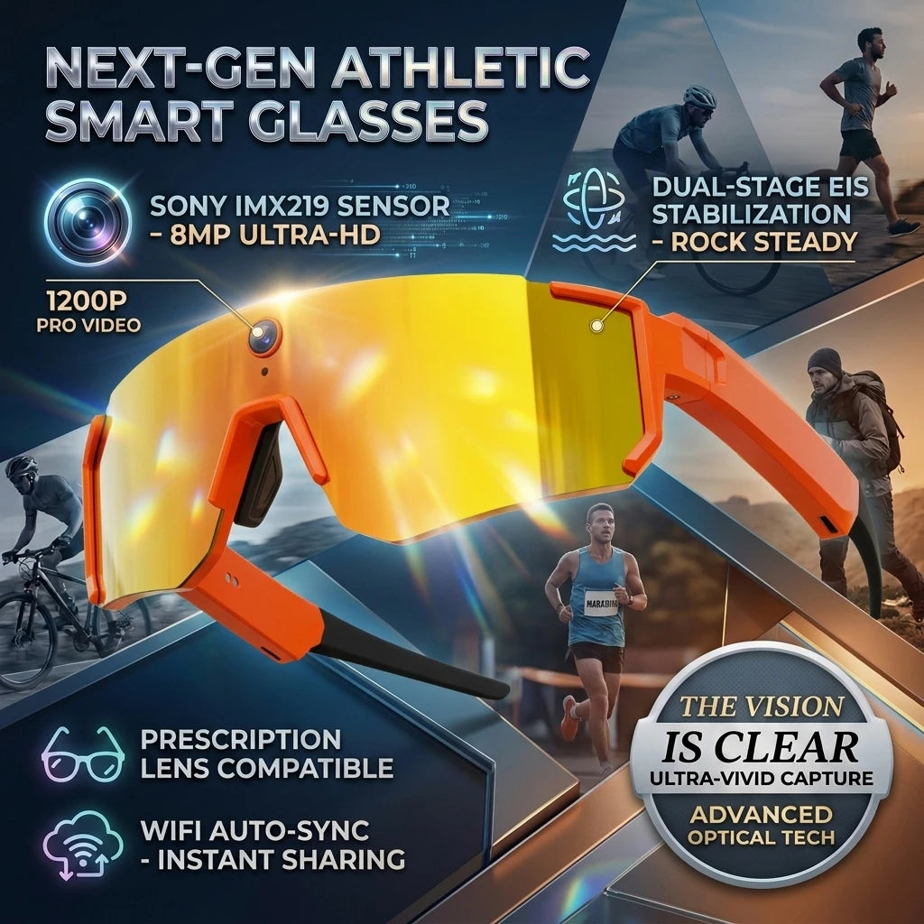 2026New AI Smart Glasses ChatGPT 1080P Camera 8MP Anti-shake Cycling Video&Photo Sport Sunglasses DualMic 32GB Windproof Goggles