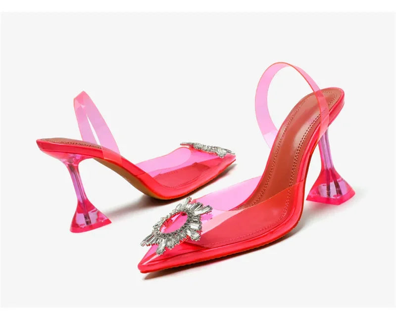 Brand Women Pumps Luxury Crystal Slingback High Heels Summer Bride Shoes Comfortable Triangle Heeled Party Wedding Shoes