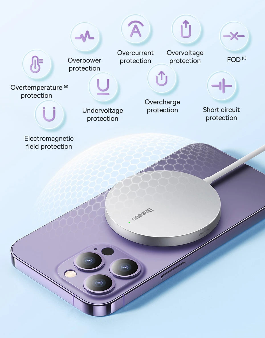 Baseus 15W Magnetic Wireless Chargers Qi Qi2 Wireless Charger Fast Charging Pad for iPhone 17 16 15 14 Mini Phone Charger Quick