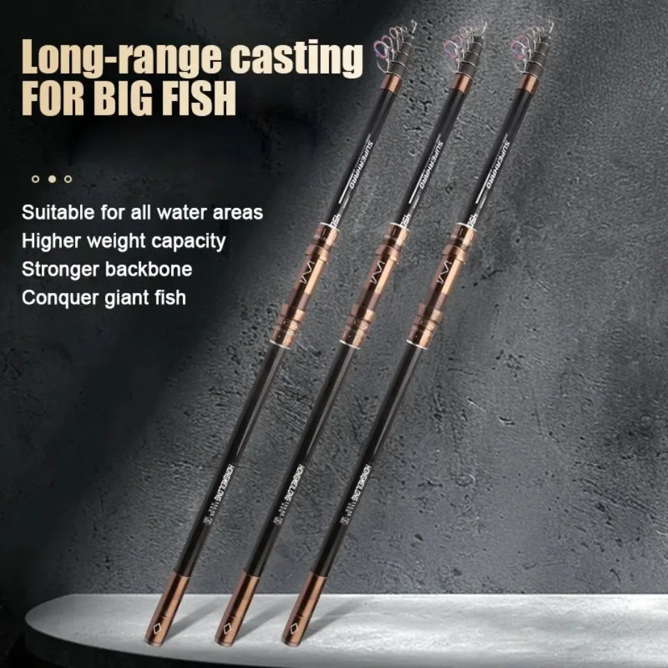 2.1-4.5M Telescopic Fishing Rod Carbon Spinning Fishing Pole Boat Saltwater Freshwater Beach Rock Surfcasting Baitcasting Rod