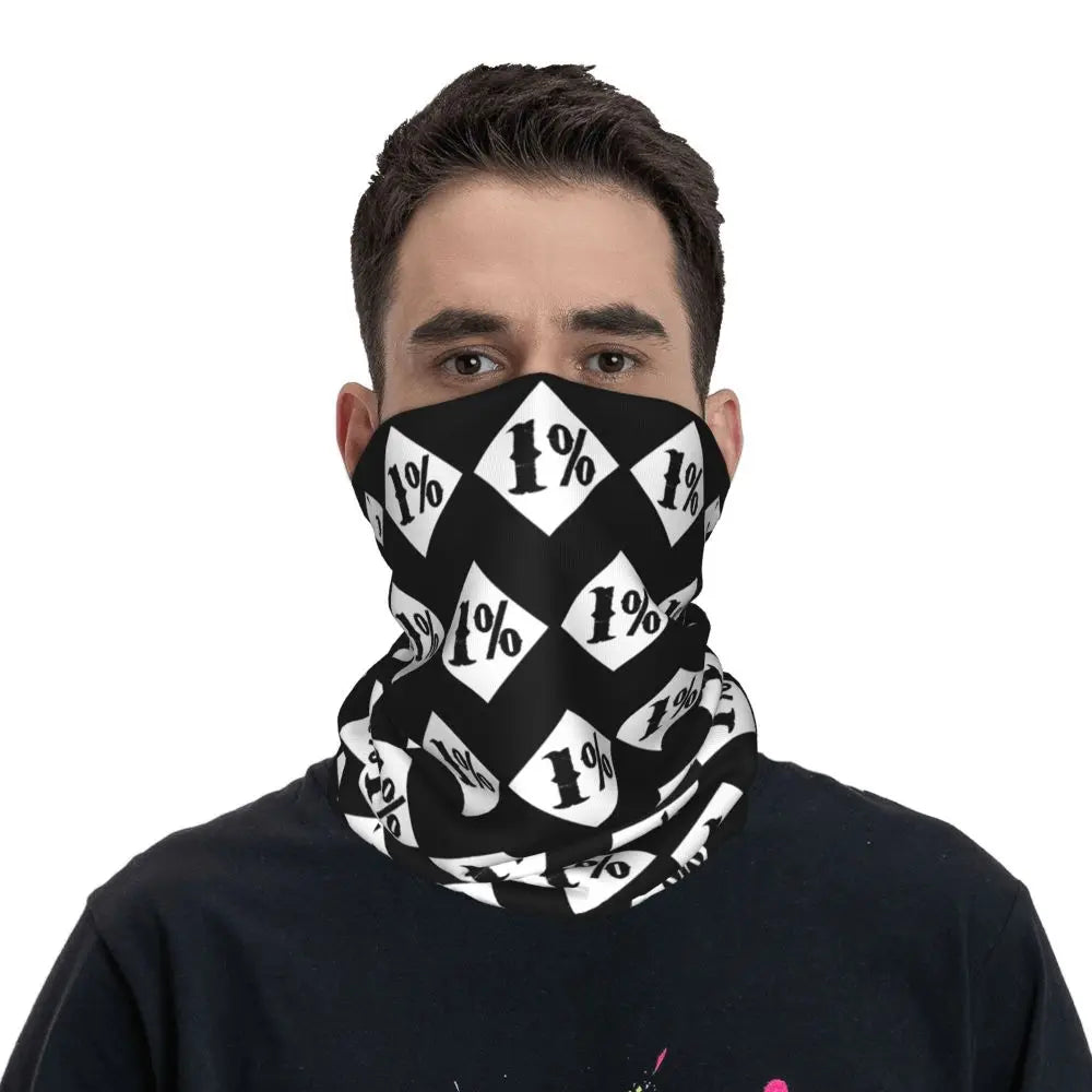 One Percenter 1% Bandana Neck Cover Printed Motorcycle Club Biker Mask Scarf Multifunctional Cycling Scarf for Men Women Adult