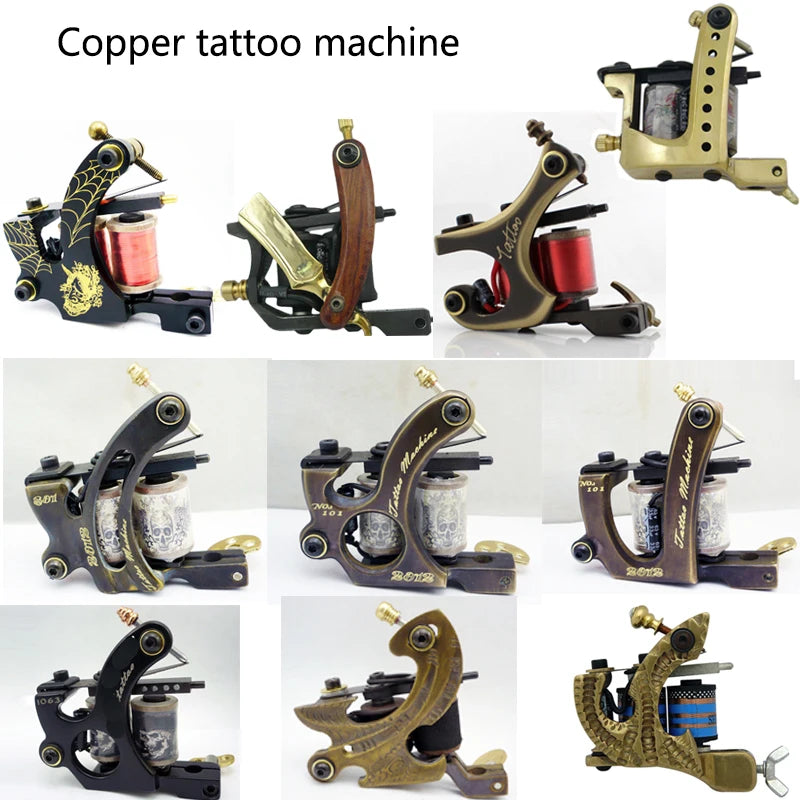 Professional Copper Tattoo Machine 10 Wraps Coils Frame Liner Shader Tattoo Gun Permanent Makeup Body Art Tatto Equipment