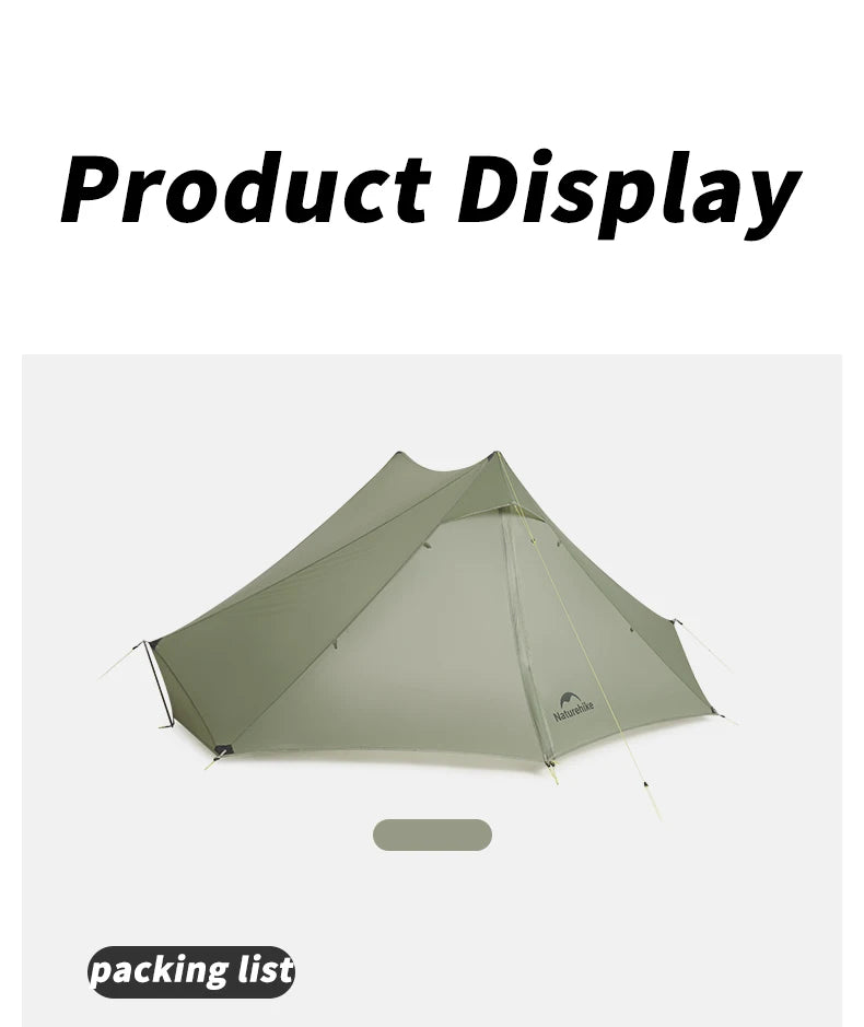 Naturehike Ultra Light Hiking Tent 2 Person Outdoor Camping Pyramid Tent 15D Nylon Waterproof Portable Backpacking Tent with Mat