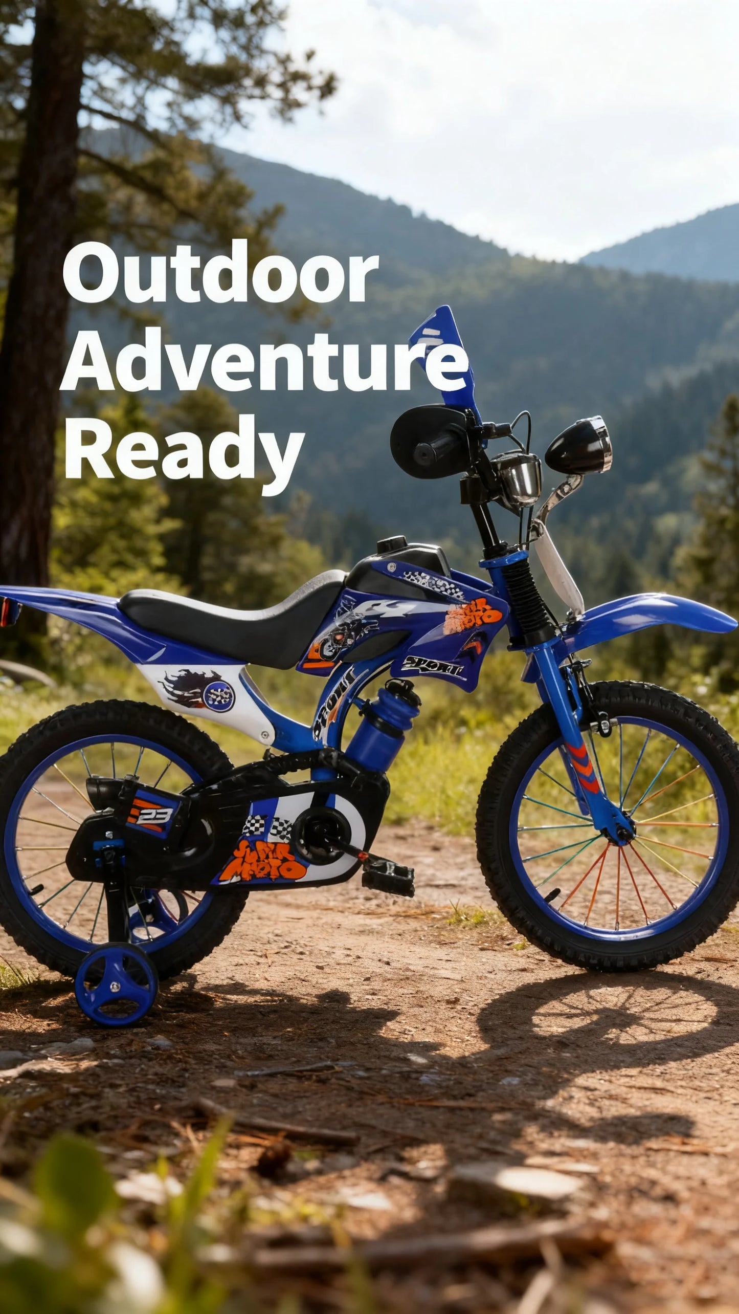 Blue Children's Off-Road Motorcycle Bicycle Pedal Bike with Headlamp Boys And Girls 12-16 Inch Cro
