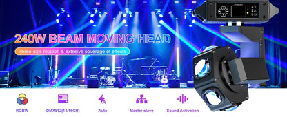 Yiflamefly 240W Beam Moving Head Lights 6LEDs RGBW 360° Rotating DJ Light DMX512 Stage Lights For Disco Wedding Party Live Show