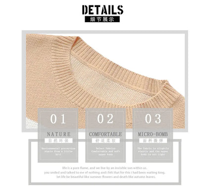 Women's Autumn and Winter New Crew-neck Monogram Jacquard Patchwork Pullover Sweater, Fashion Casual Spell Color Knit Sweater
