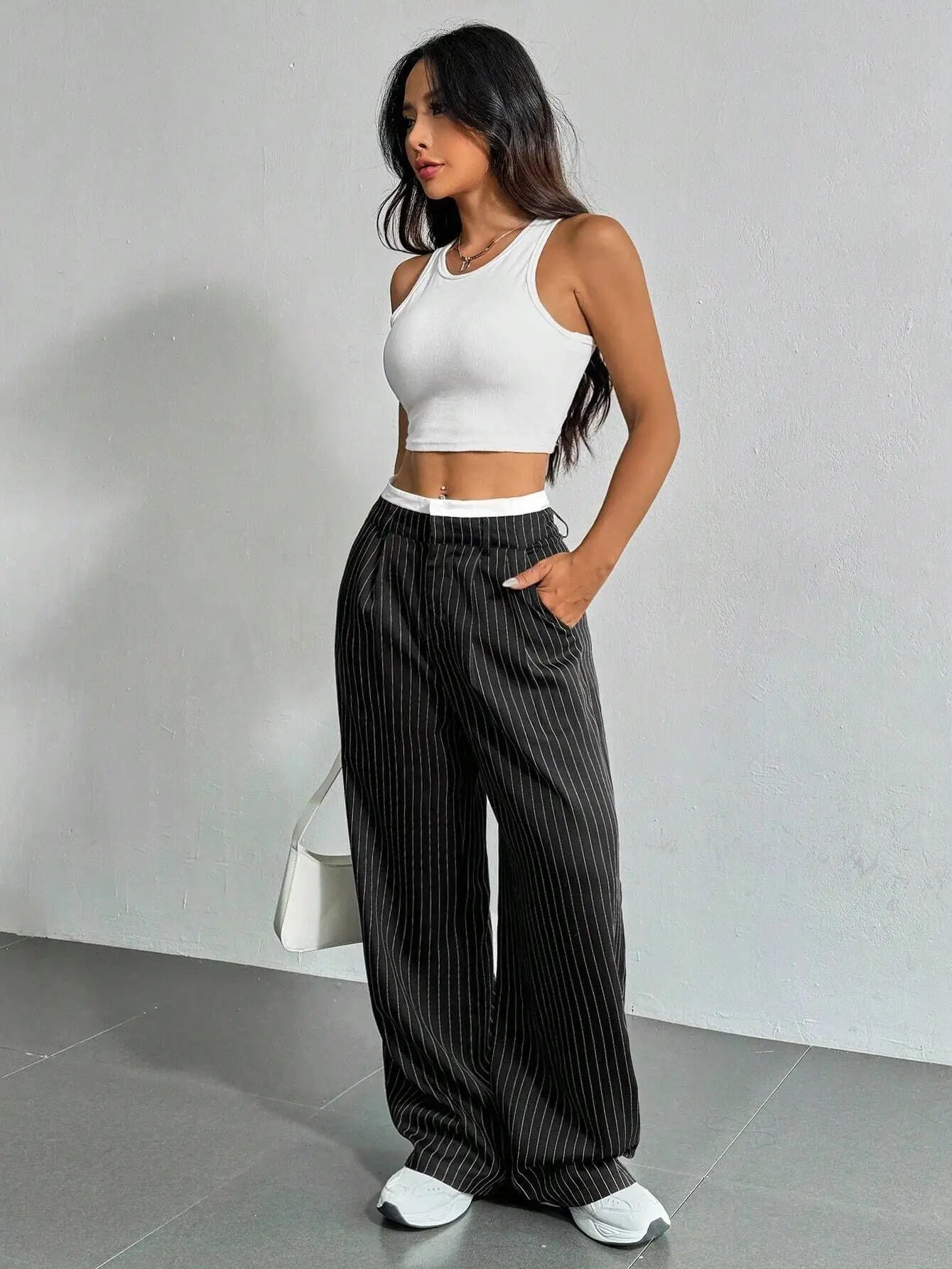 Fashion Pants Women's Stripe Straight Pants 2024 Autumn Winter High Waisted Casual Suit Pants Office Lady Women Trousers Bottoms