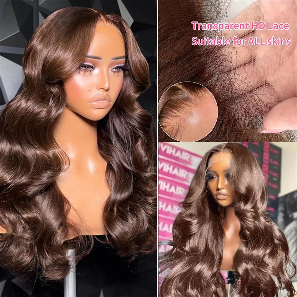 36 40 Inch Chocolate Brown 13x6 Human Hair Wigs Hd Lace Frontal Wig Colored Transparent Body Wave Brown Wig For Women 4x4 5x5