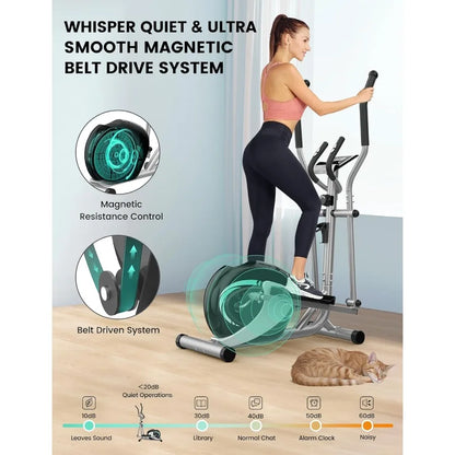 Elliptical Machine for Home Hyper-Quiet Elliptical Exercise Machine Compact Elliptical Trainer w/8 Levels Adjustable Resistance