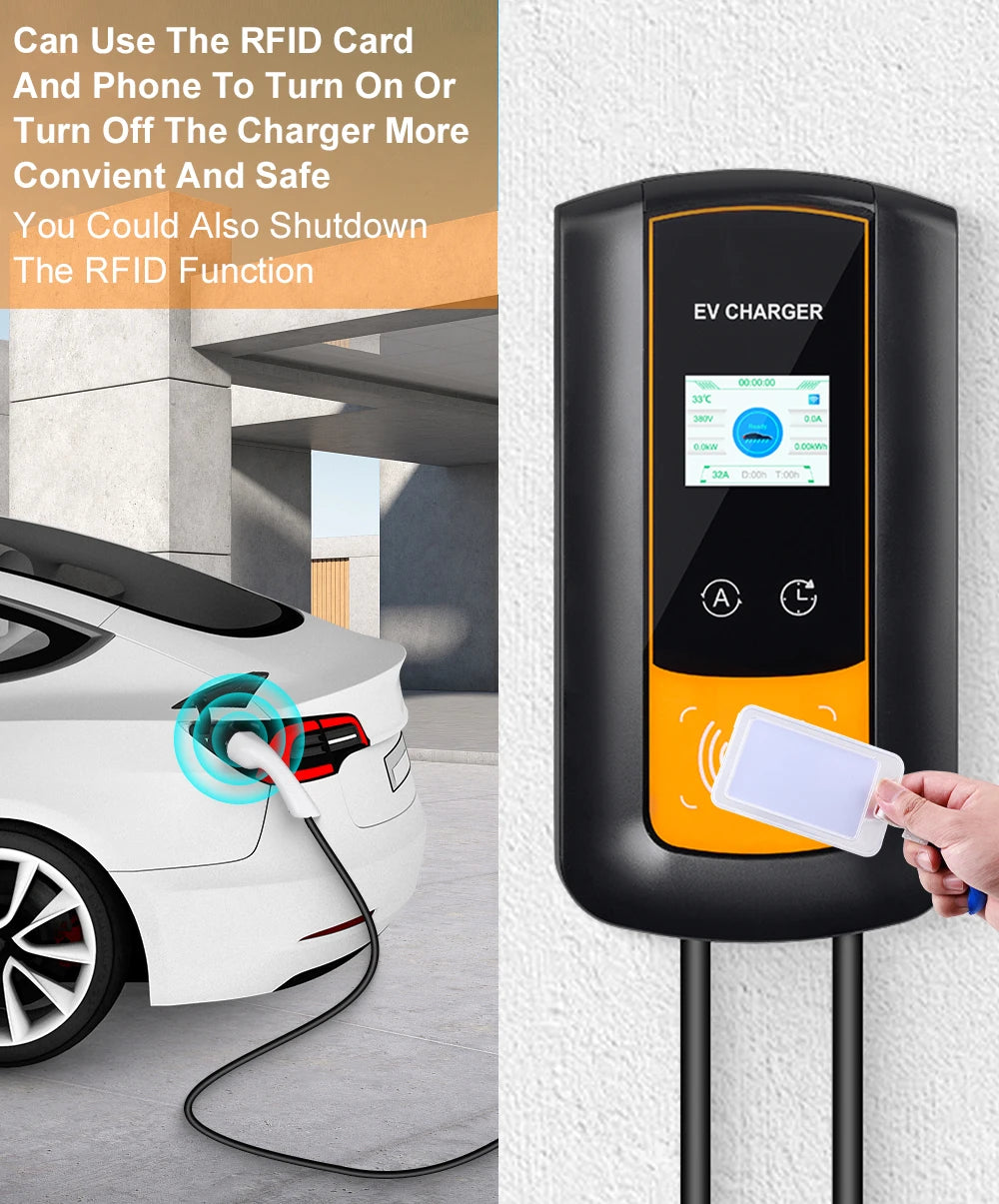 IPENGEN EV Charging Station 32A Electric Vehicle Car Charger EVSE Wallbox Wallmount 7.6/11/22KW Type2 Cable IEC62196 APP Control