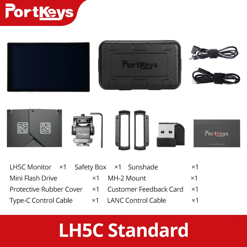 PortKeys LH5C -5.4 Inch On-Camera Monitor with Wired Camera Control/Focus Tracking Frame, 4K 360 Degree Color -Adjustment