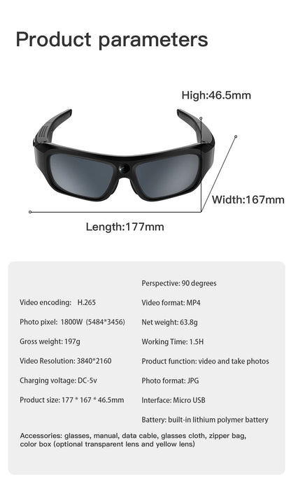 4K HD Smart Glasses Camera Mini Eyewear Camcorder for Outdoor Cycling Driving Video Recordings