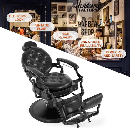 Retro Heavy Duty Hydraulic Recline Barber Chair Rounded Cushion Salon Spa Styling Equipment Black Customized